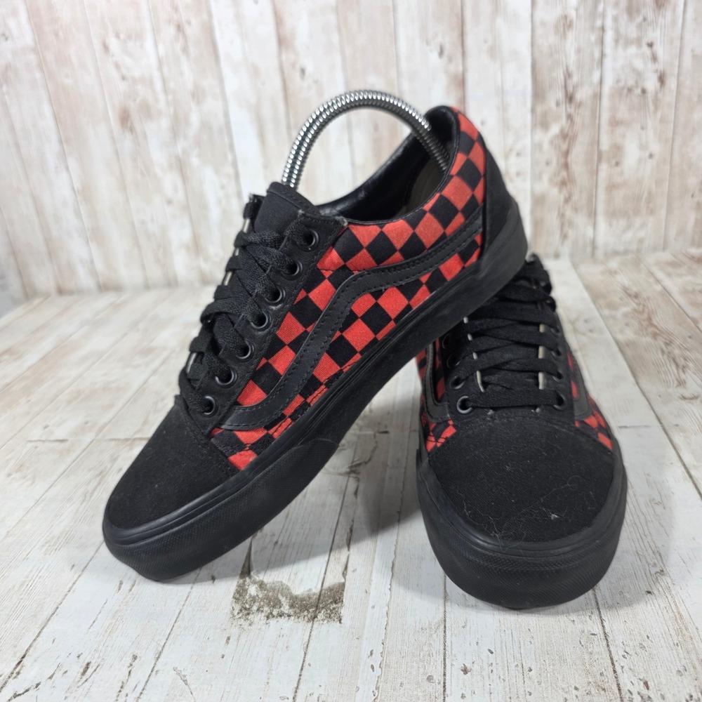 Vans Old Skool Red Black Checkerboard Suede Canvas Sneakers Womens 8.5 Mens 7.0 - Picture 5 of 8